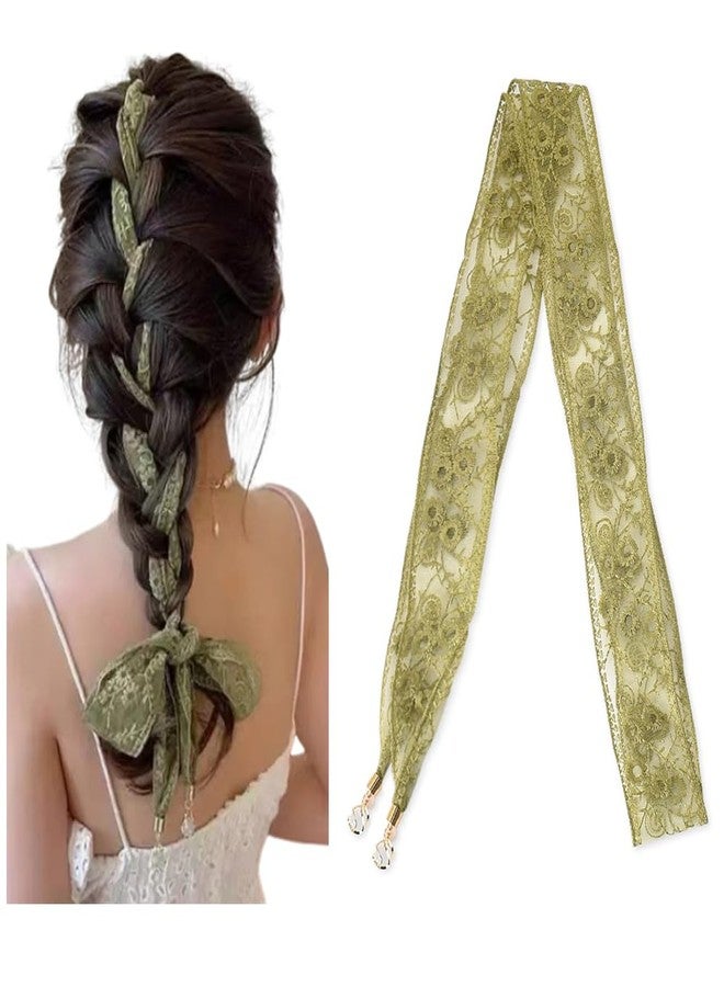 Kefley Lace Bandana Headbands Long Head Scarf for Braids Green Floral Hair Ribbon Headscarf Headpiece Head Wrap French Headband Edge Wrap Scarves Neckerchief Lace Styling Hair Accessories for Women Girls - Image 1